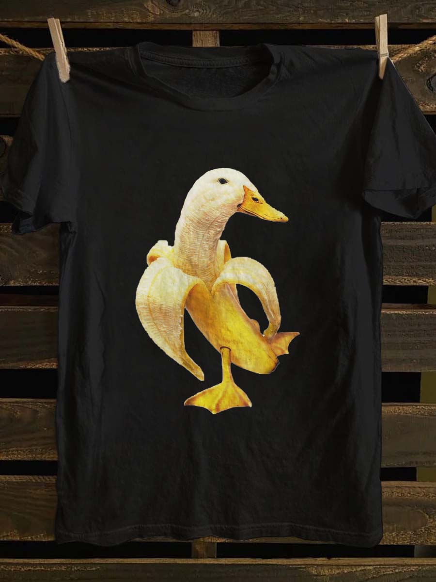 Unisex Fun Banana Duck Print Casual T-Shirt