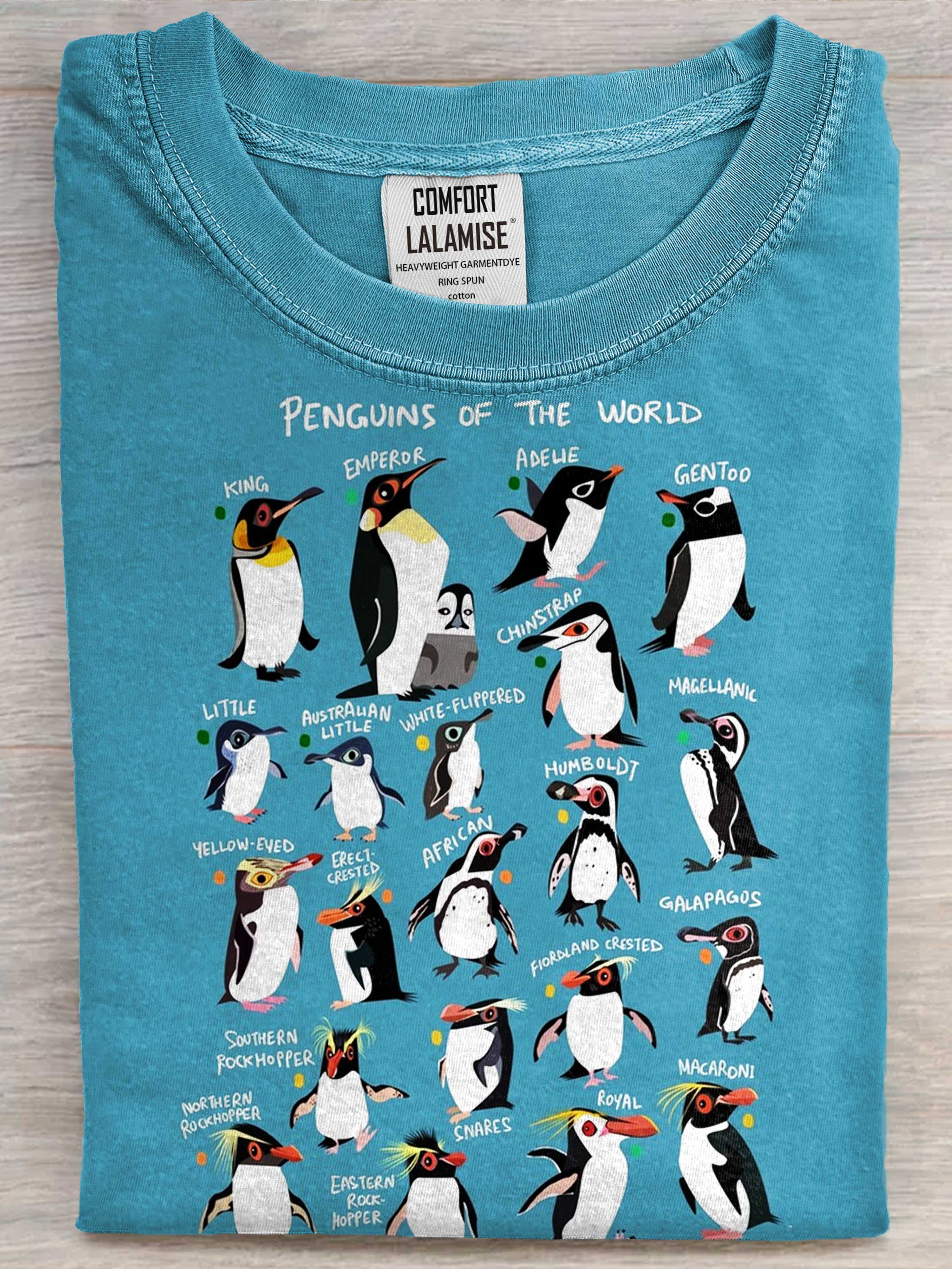 Penguins of the World Art Print Casual Short Sleeve T-shirt