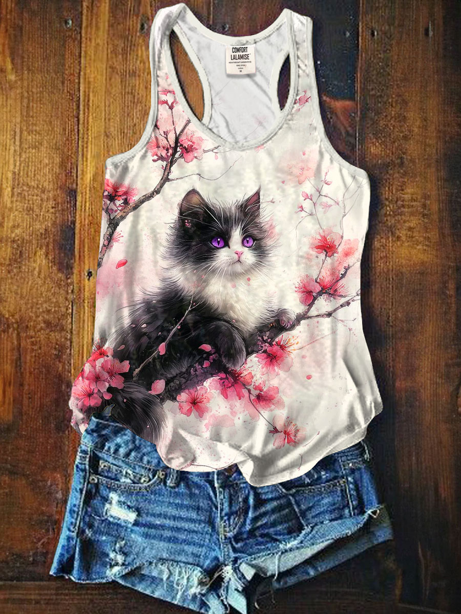 Cat Art Print Casaul Tank Top