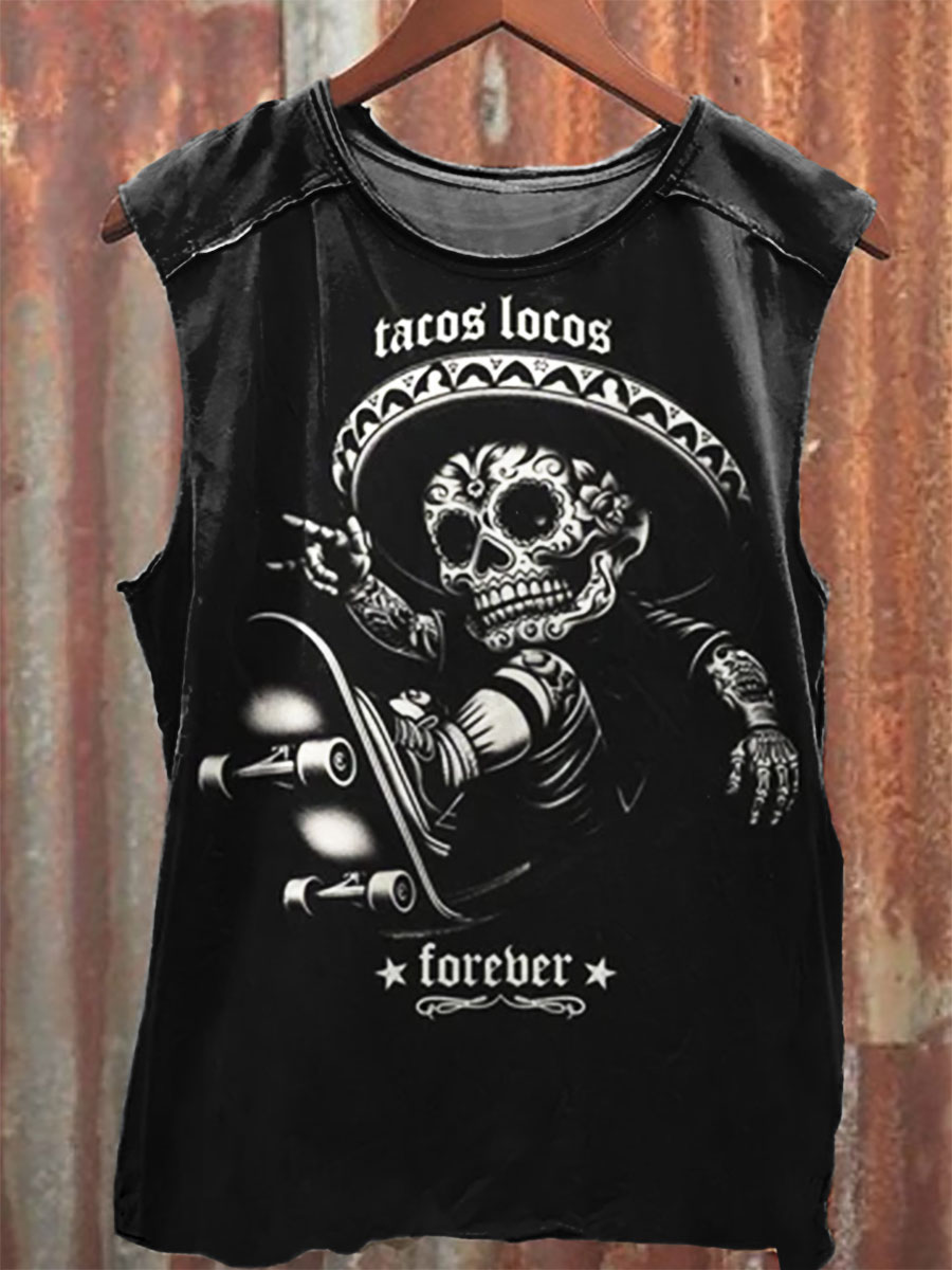 Tacos Locos Forever Print 100% Cotton Casual Tank To