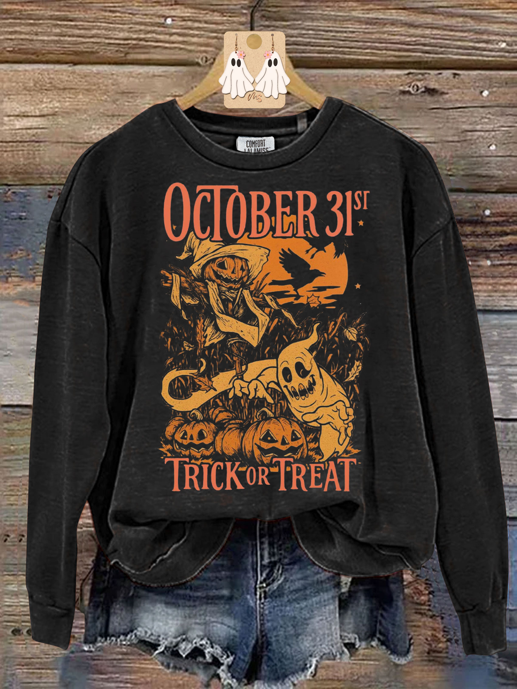 Vintage Halloween Trick or Treat Print Casual Sweatshirt