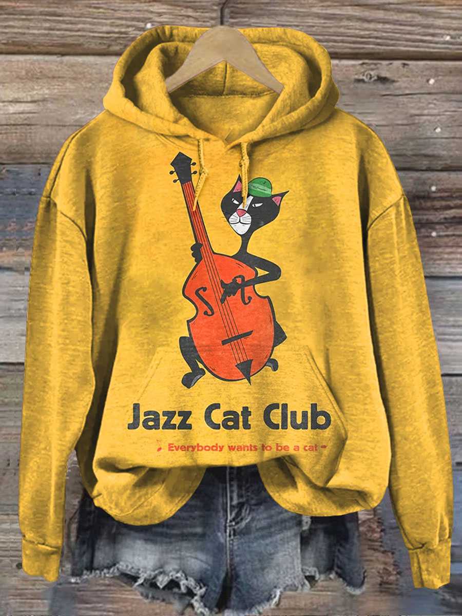 Vintage Funny Jazz Cat Art Print Casual  Sweatshirt
