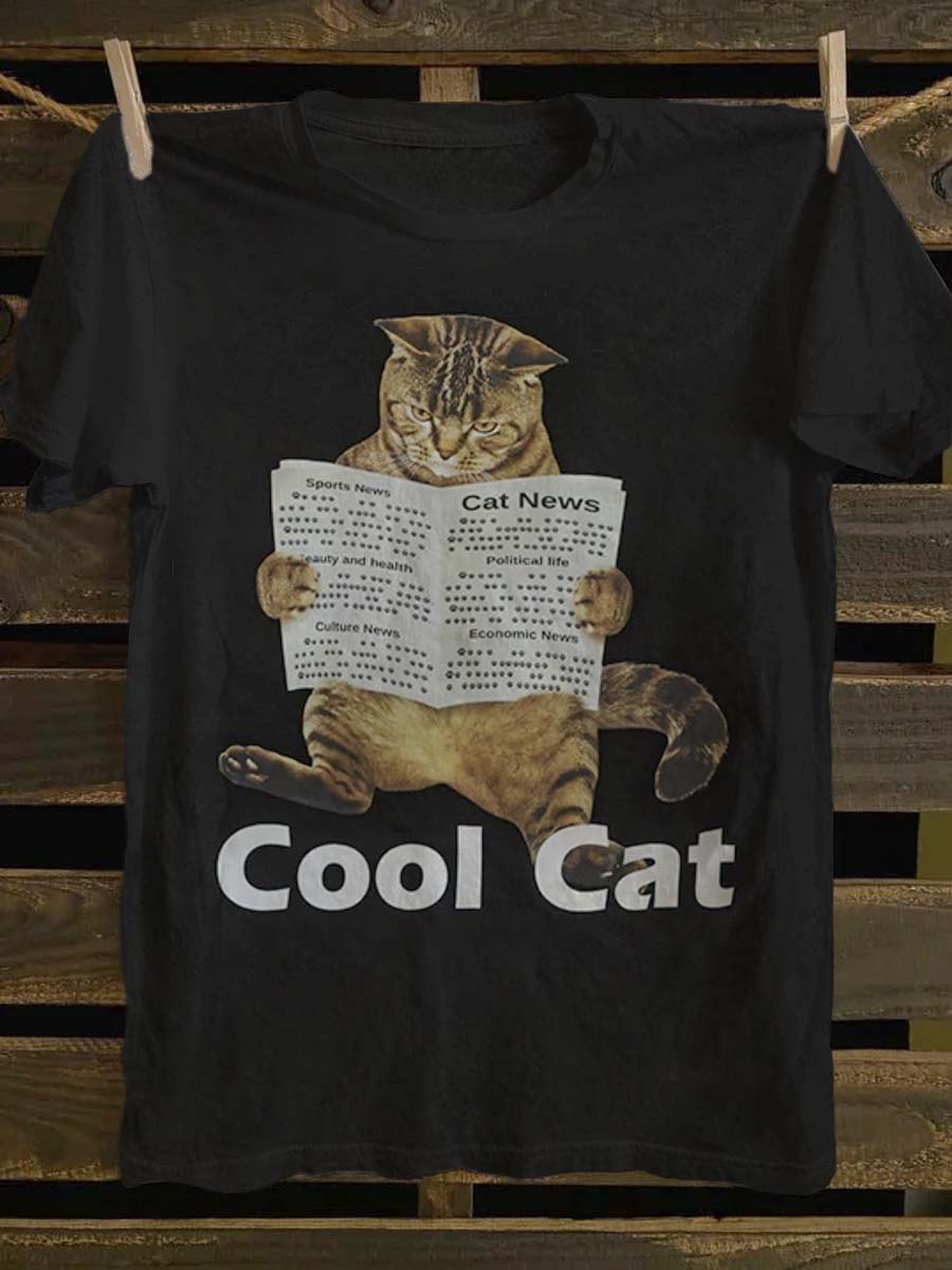 Fun Cool Cat Print Casual Short Sleeve T-Shirt