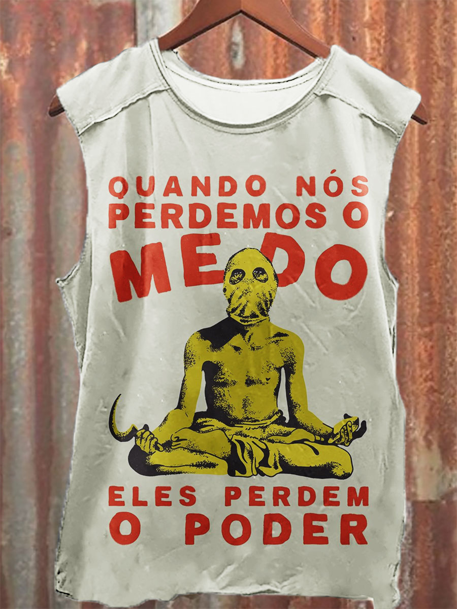 Vintage Print 100% Cotton Casual Tank Top