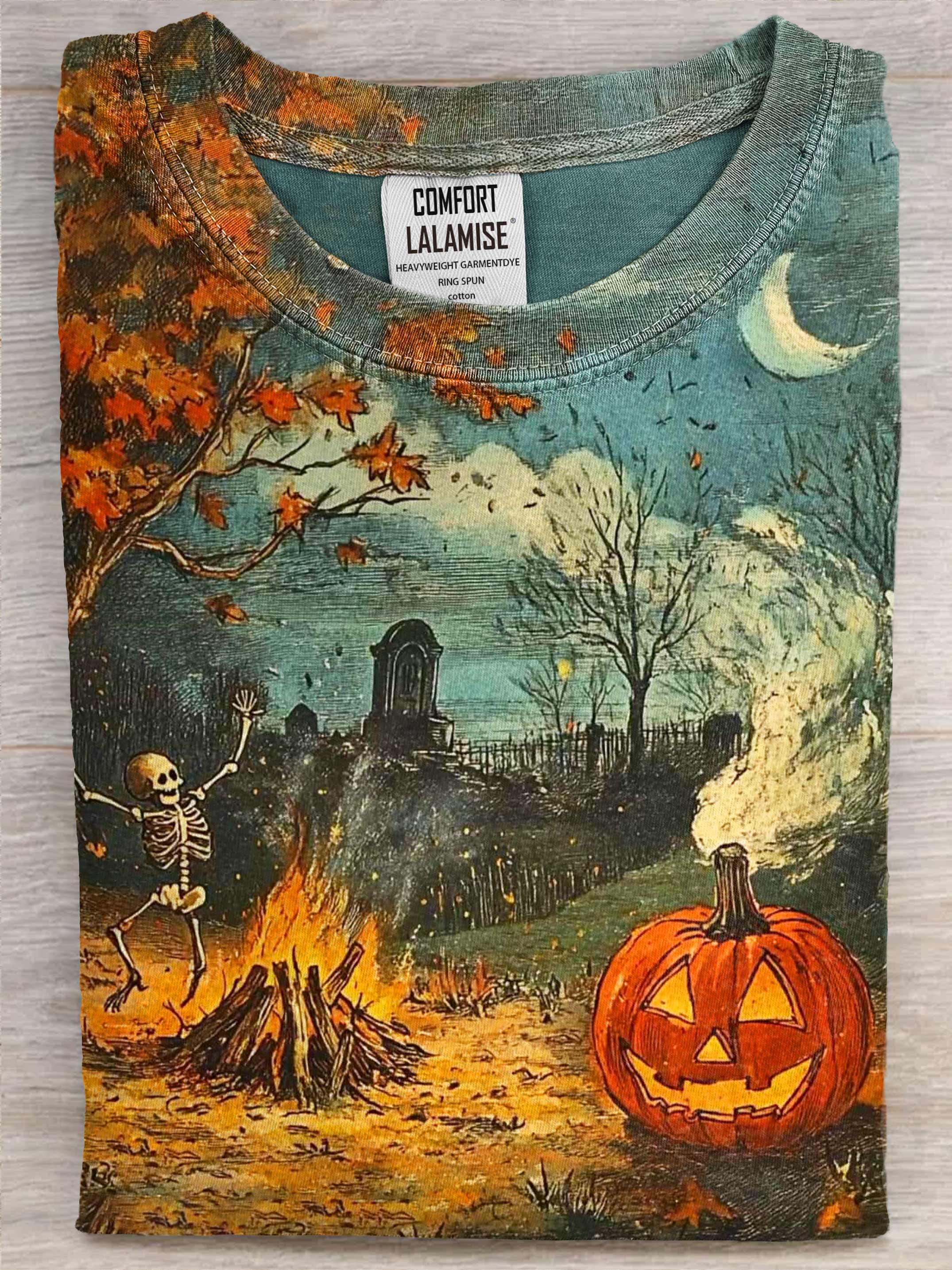 Funny Halloween Midnight Art Print Casual Cotton Short Sleeve T-shirt