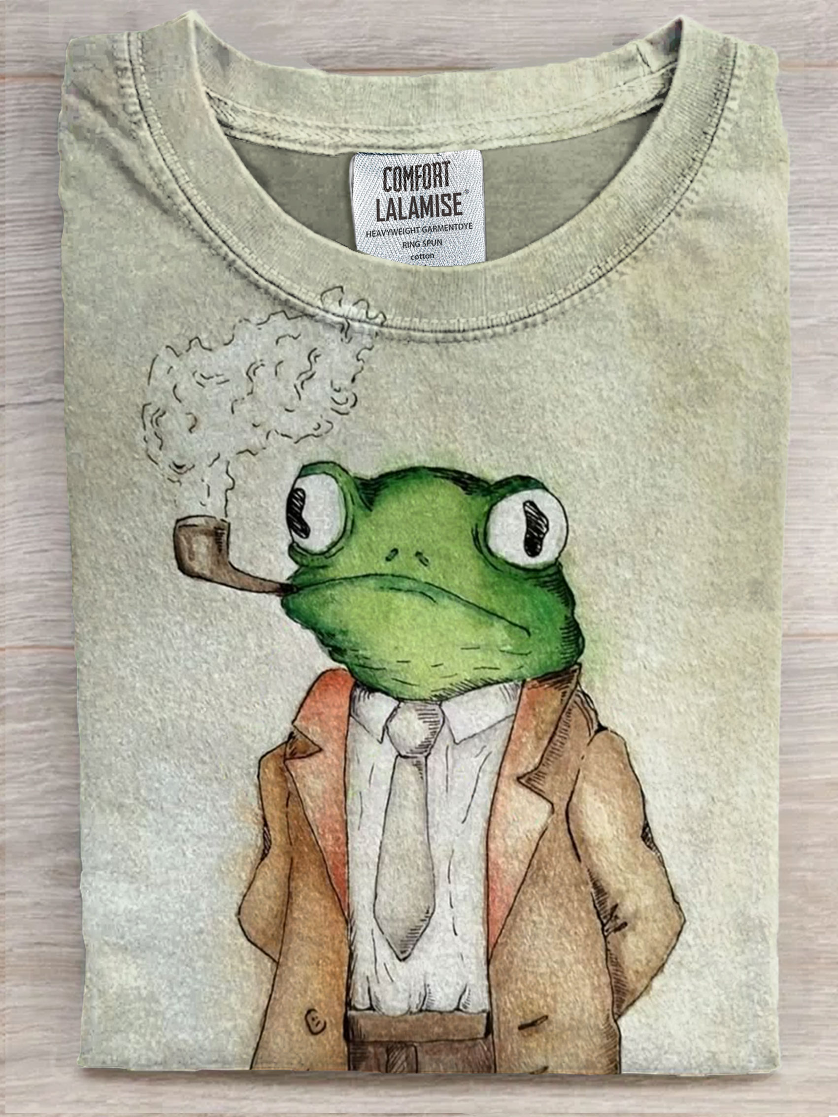 Funny Smoking Frog Art Print Casual Short Sleeve T-shirt