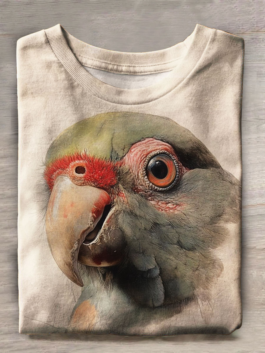 Vintage Bird Print Casual Top