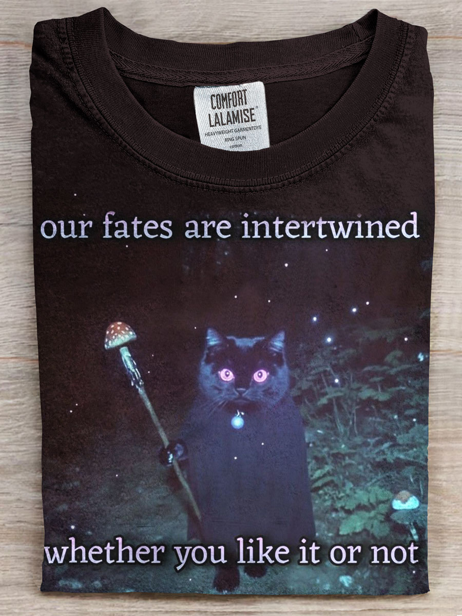 Vintage Cat Prints Casual T-shirt