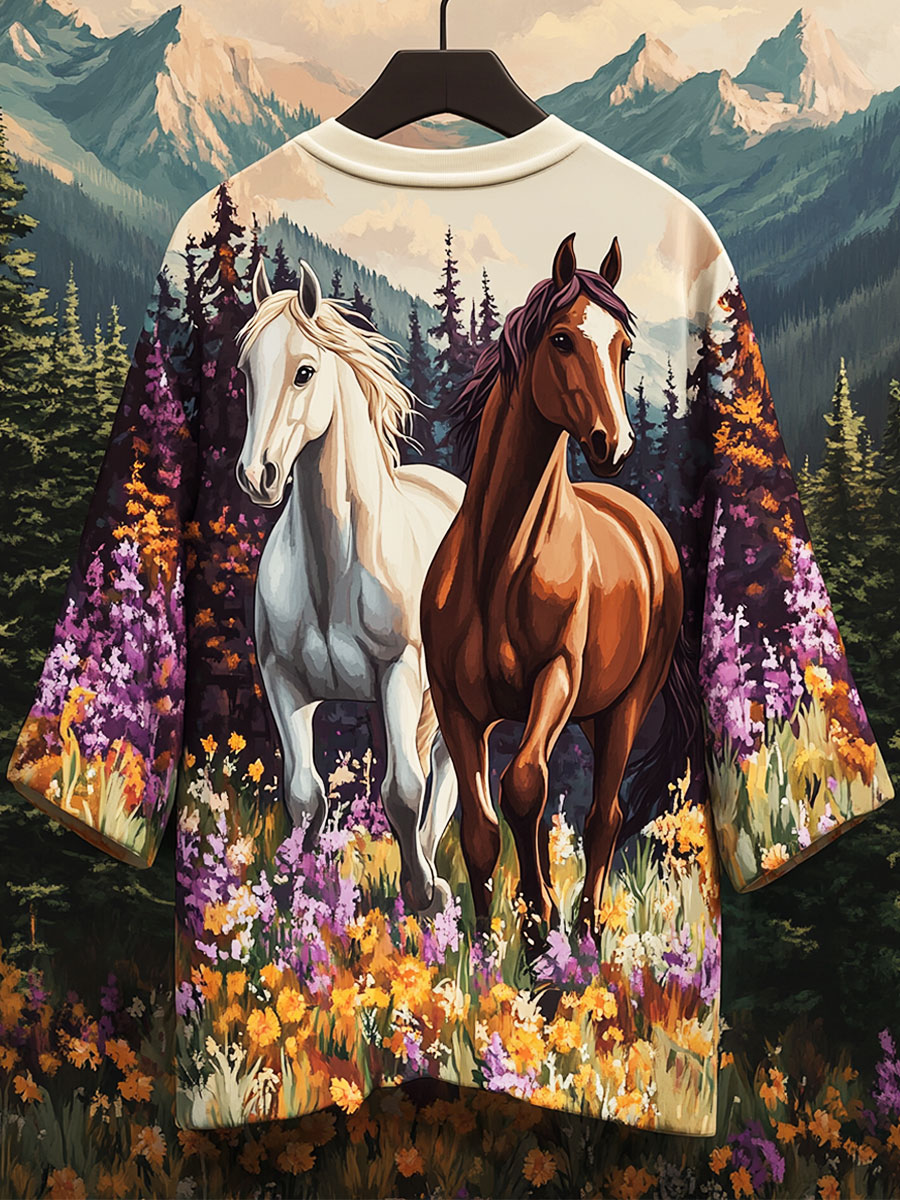 Flower Horse Print Casual  Shirt