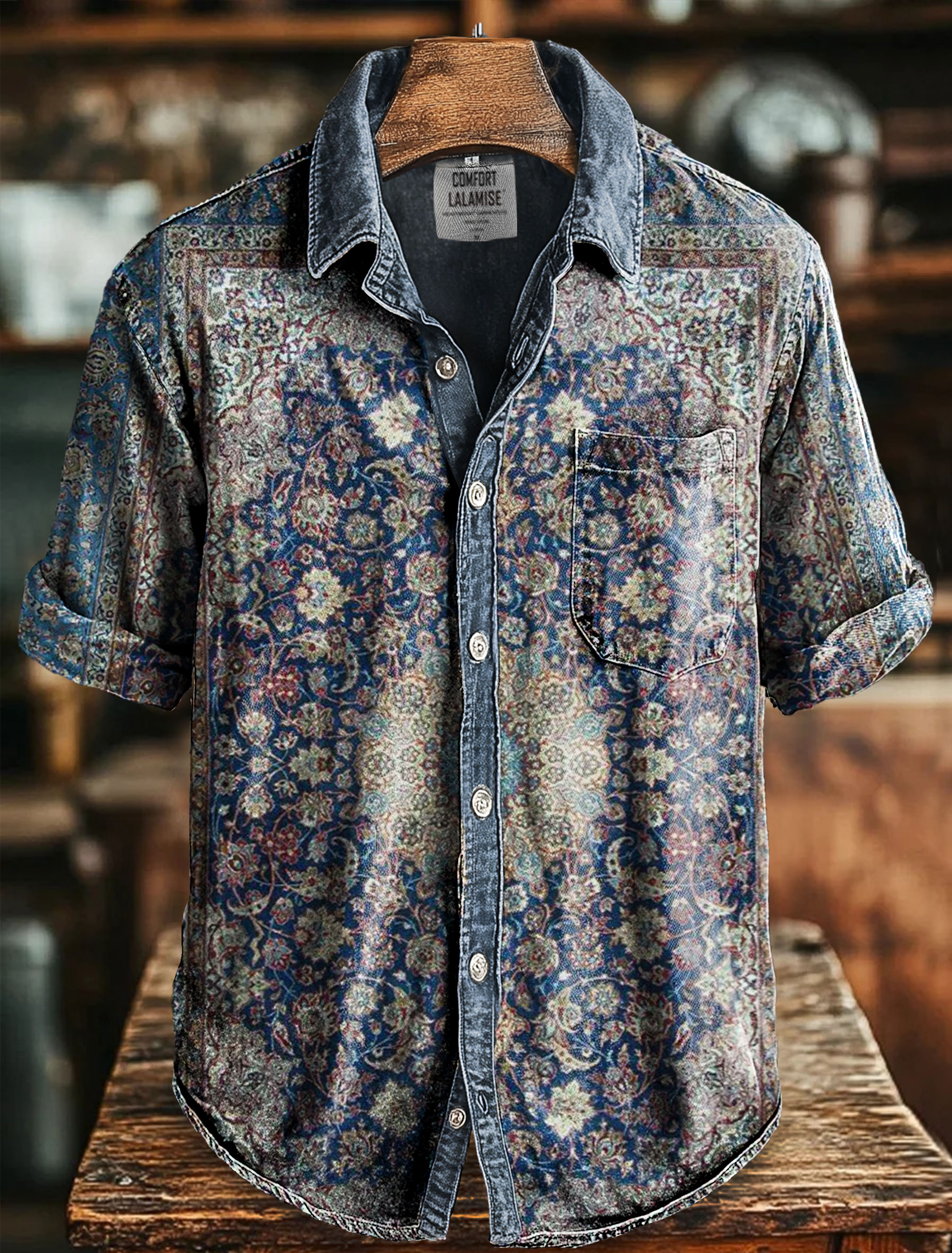 Vintage Ethic Art Print Casual 100% Cotton Shirt