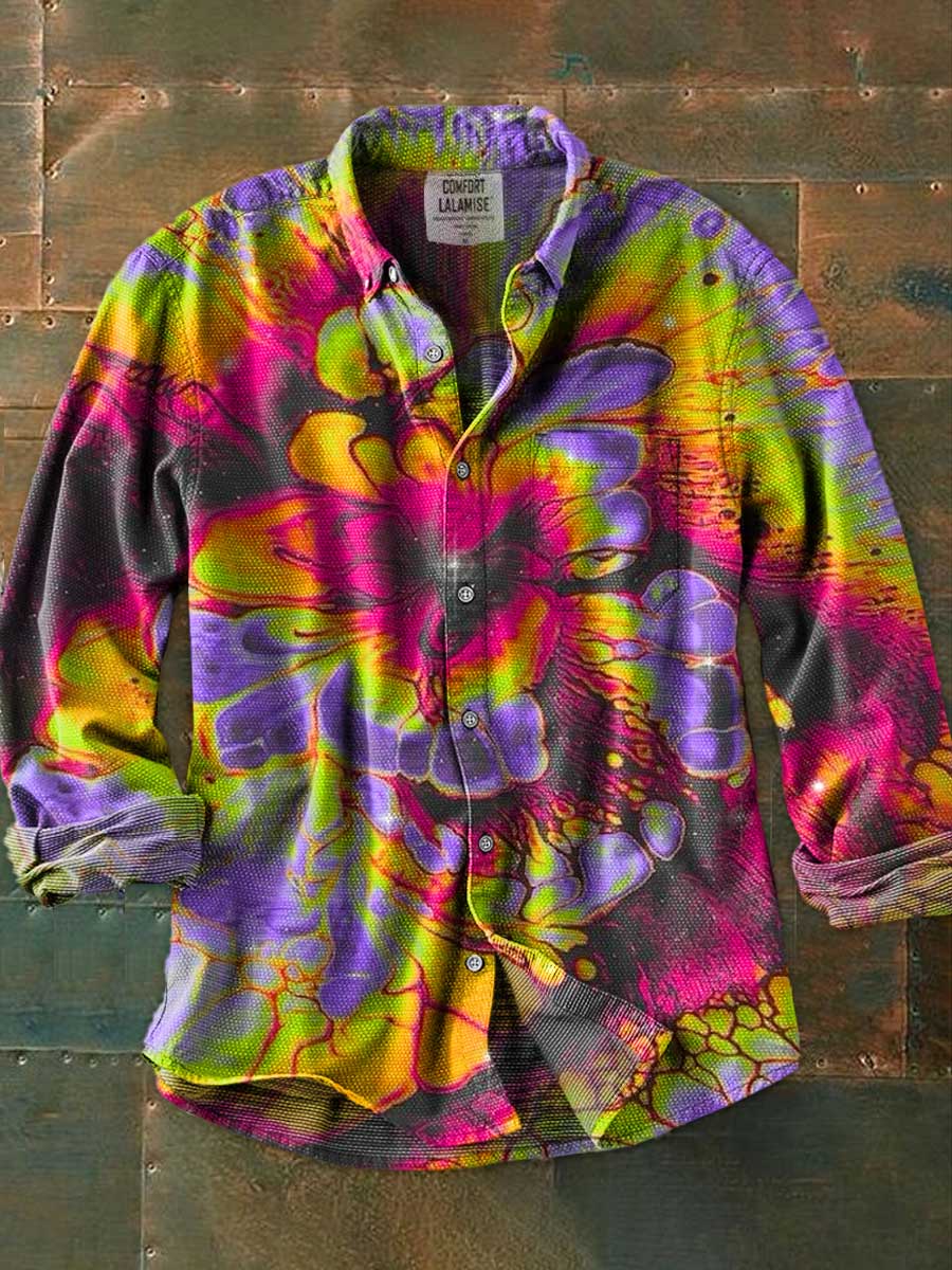 Vintage Abstrct Art Print 100% Cotton Long Sleeve Shirt