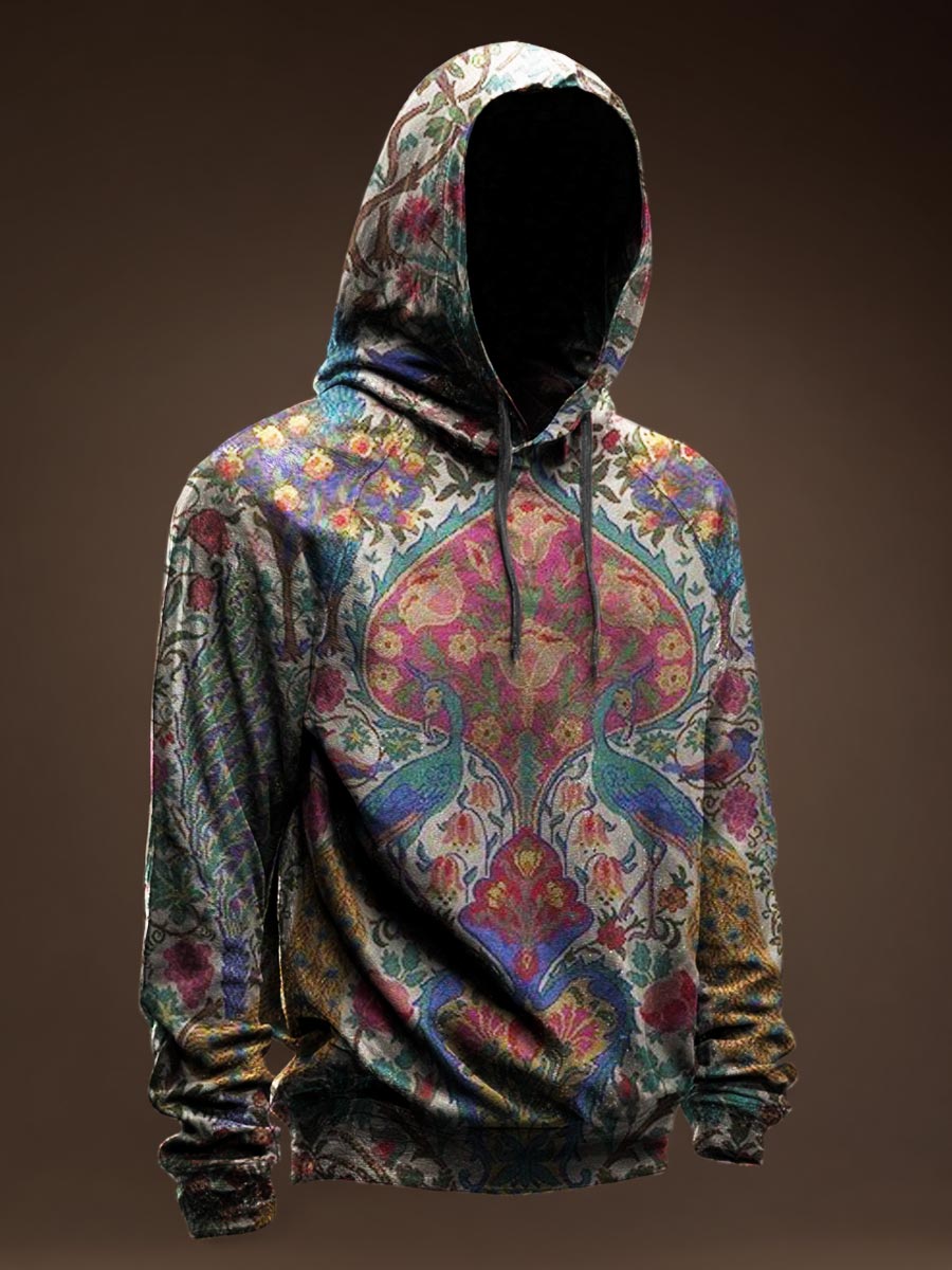 Flower Pattern Vintage Print Casual Hoodie Sweatshirt