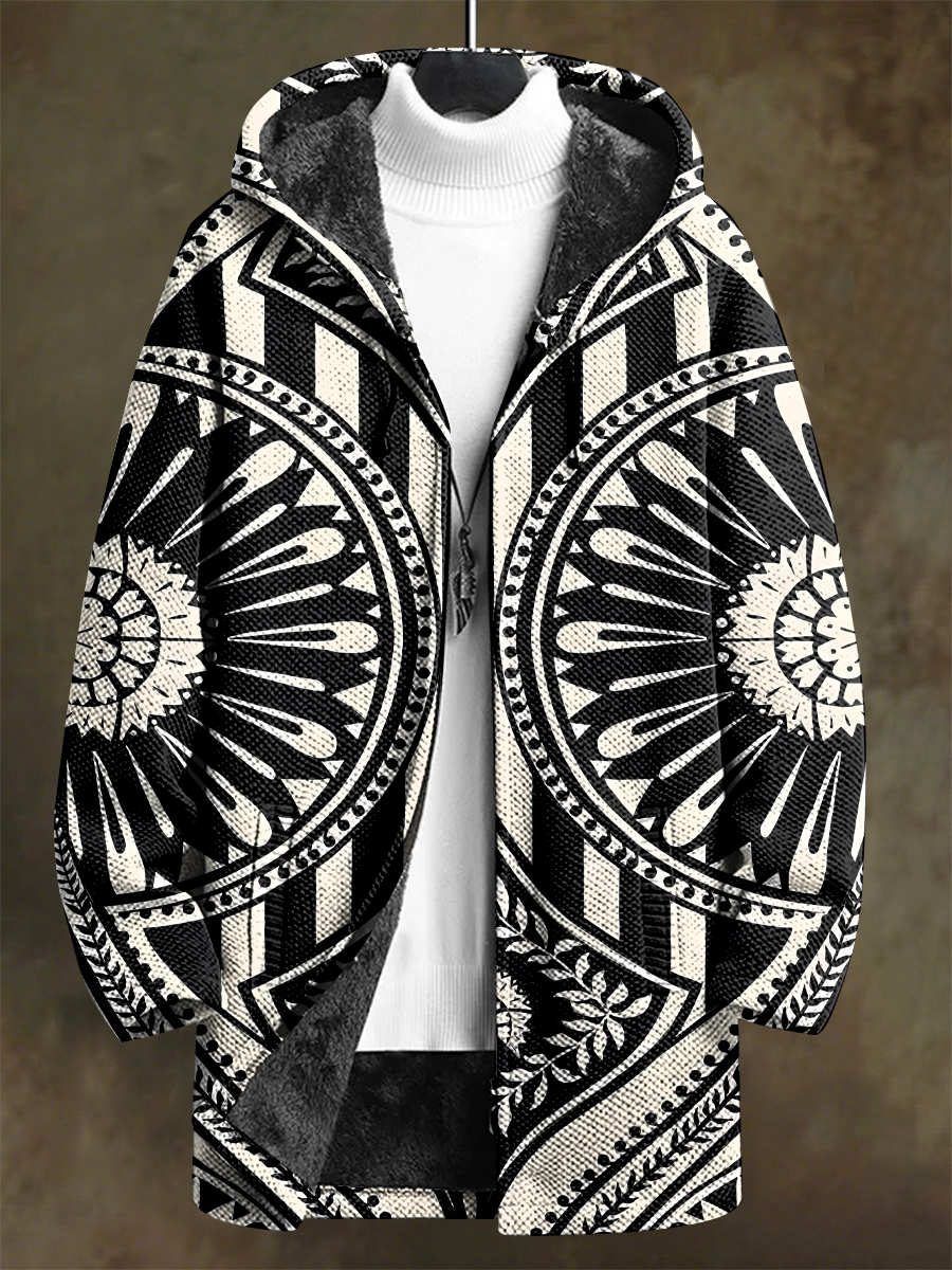 Retro Ethnic Pattern Art Print Unisex Plush Thick Long-Sleeved Sweater Cardigan Coat