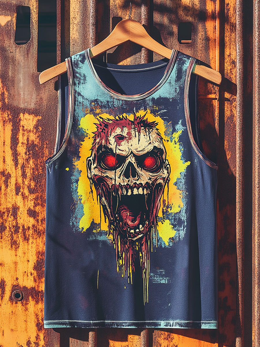 Vintage Zombies Print 100% Cotton Casual Tank Top