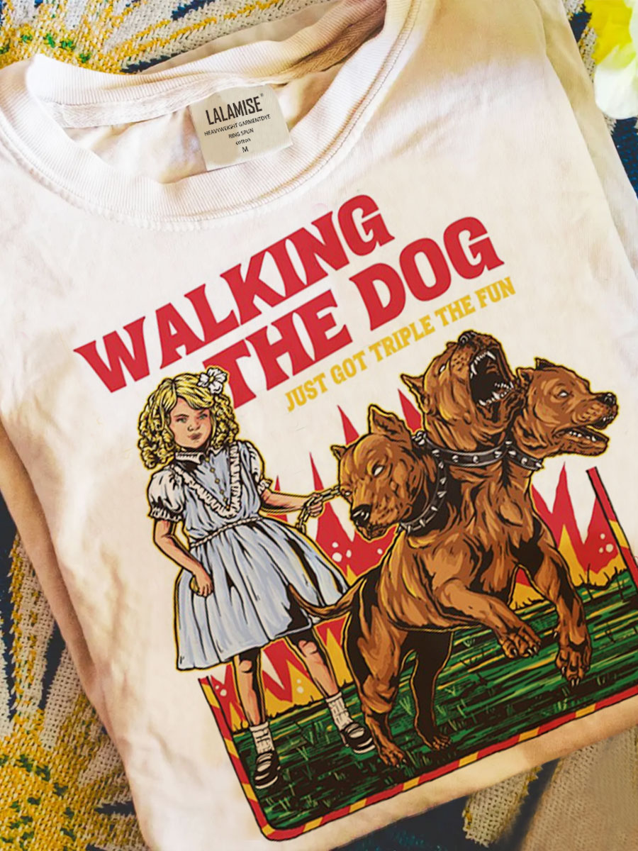 Walking The Dog Just Got Triple The Fun Print T-shirt