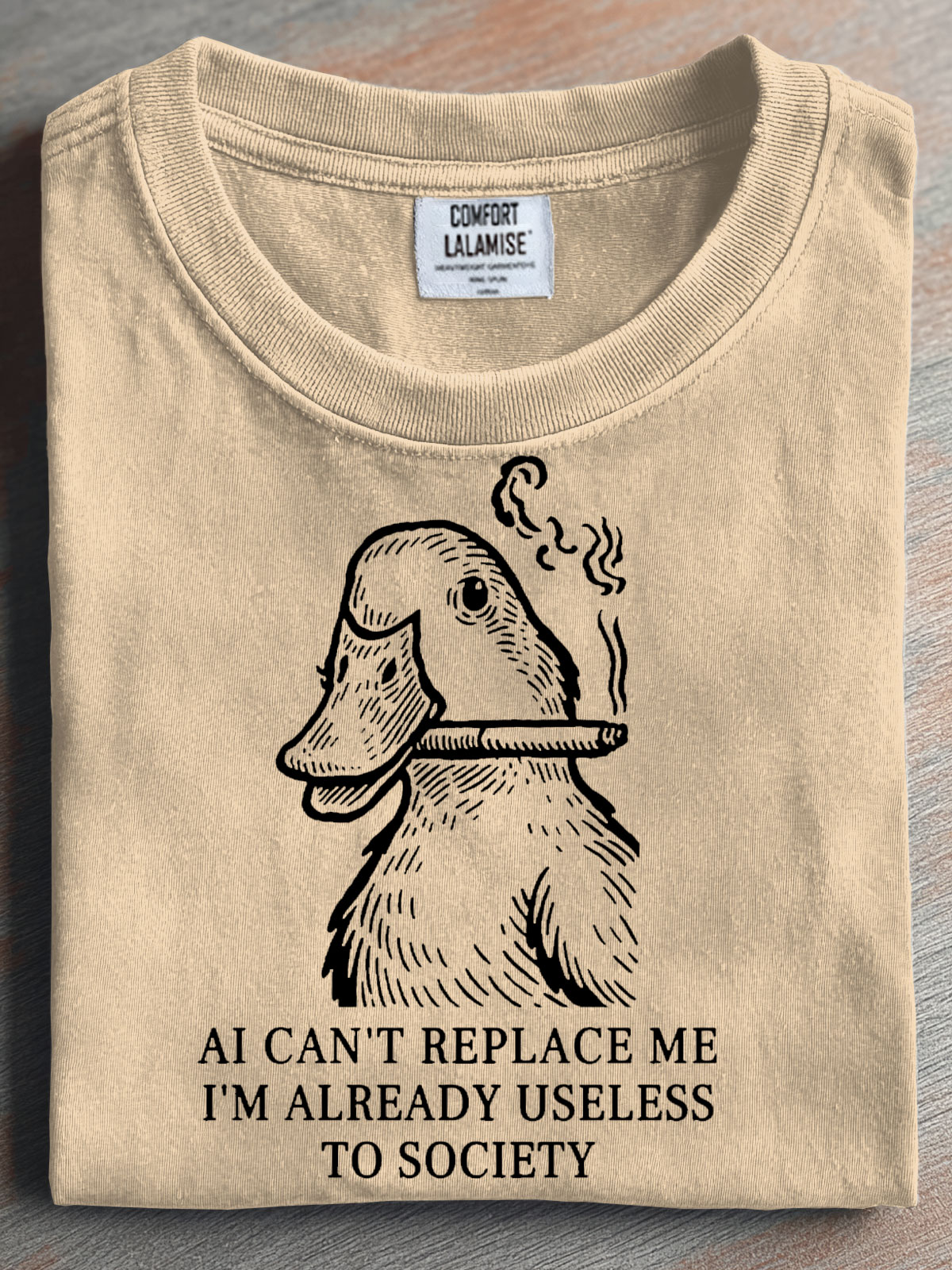 Smoking Duck Funny Print Retro Distressed Washed Cotton T-shirt