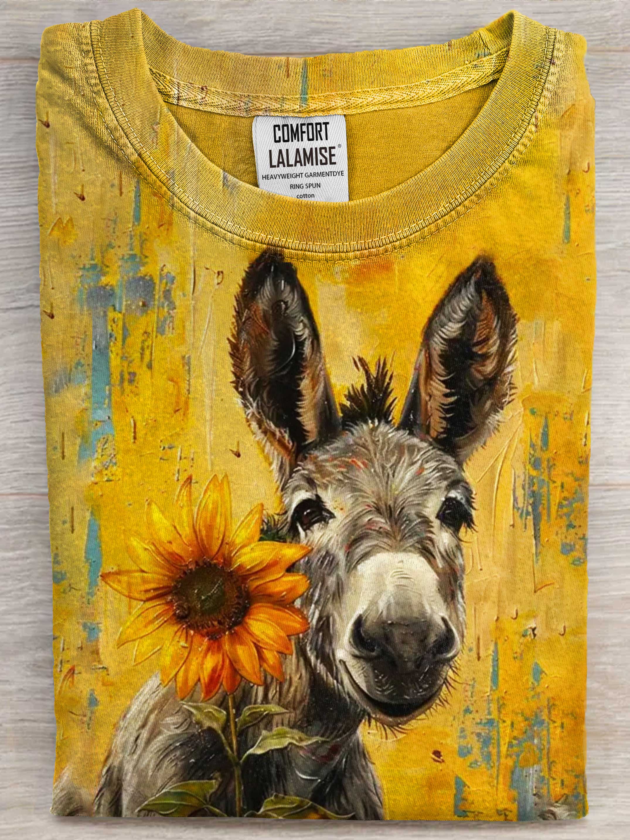 Donkey With Sunflower Art Print Cotton Casaul Short Sleeve T-shirt