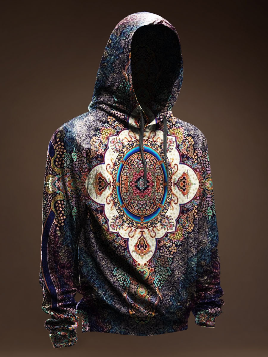 Ethnic Flower Prints Casual Hoodie Sweatshirt