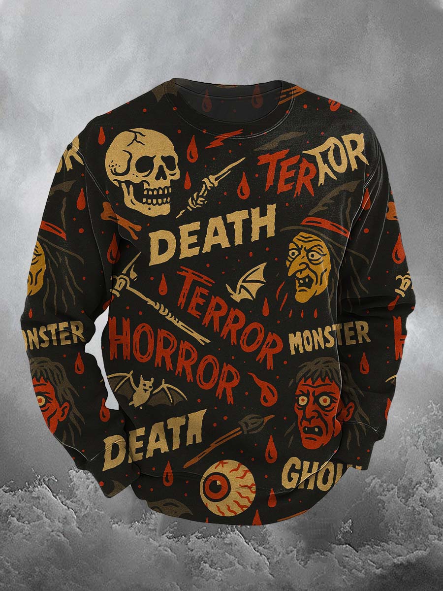 Horror Terror Tertor Death Halloween Art Skeleton Witch Demon Print Casual Sweatshirt