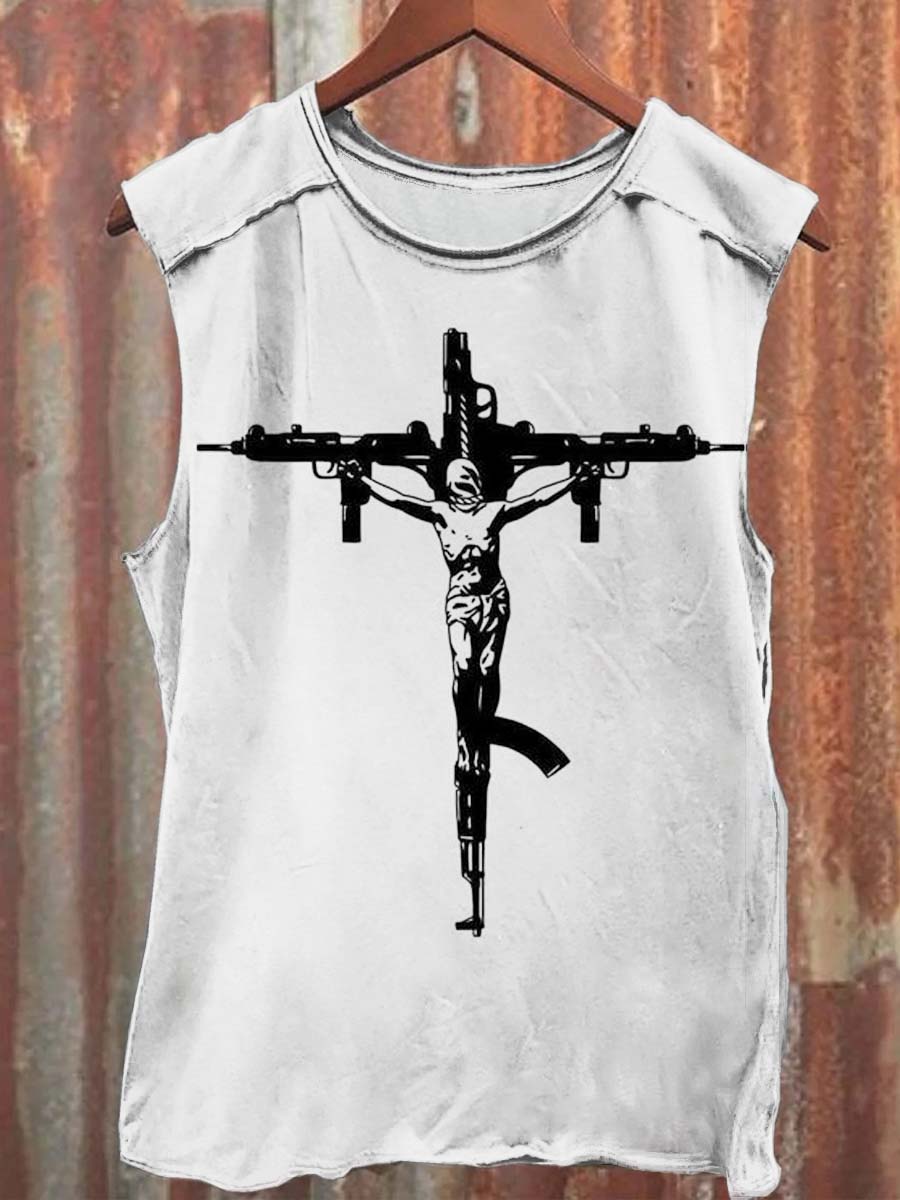 Funny Religious Print Casual Tank Top
