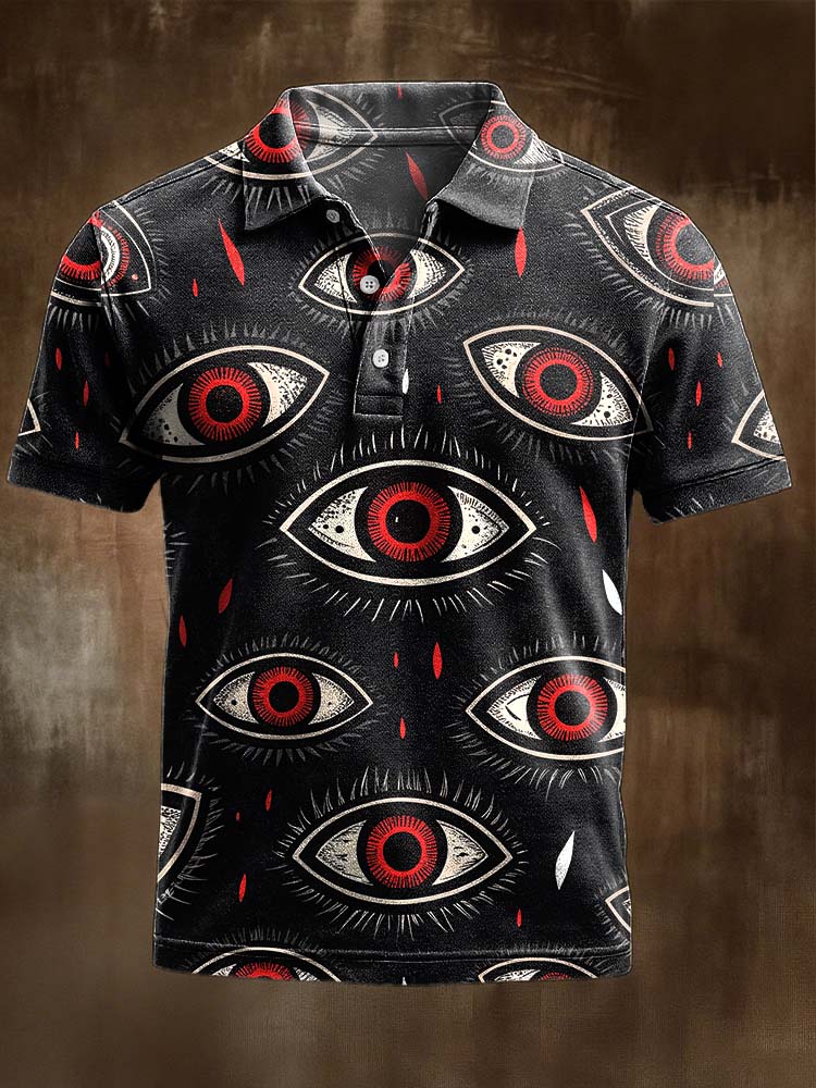 Demon Eyes Print Casual Cotton Polo