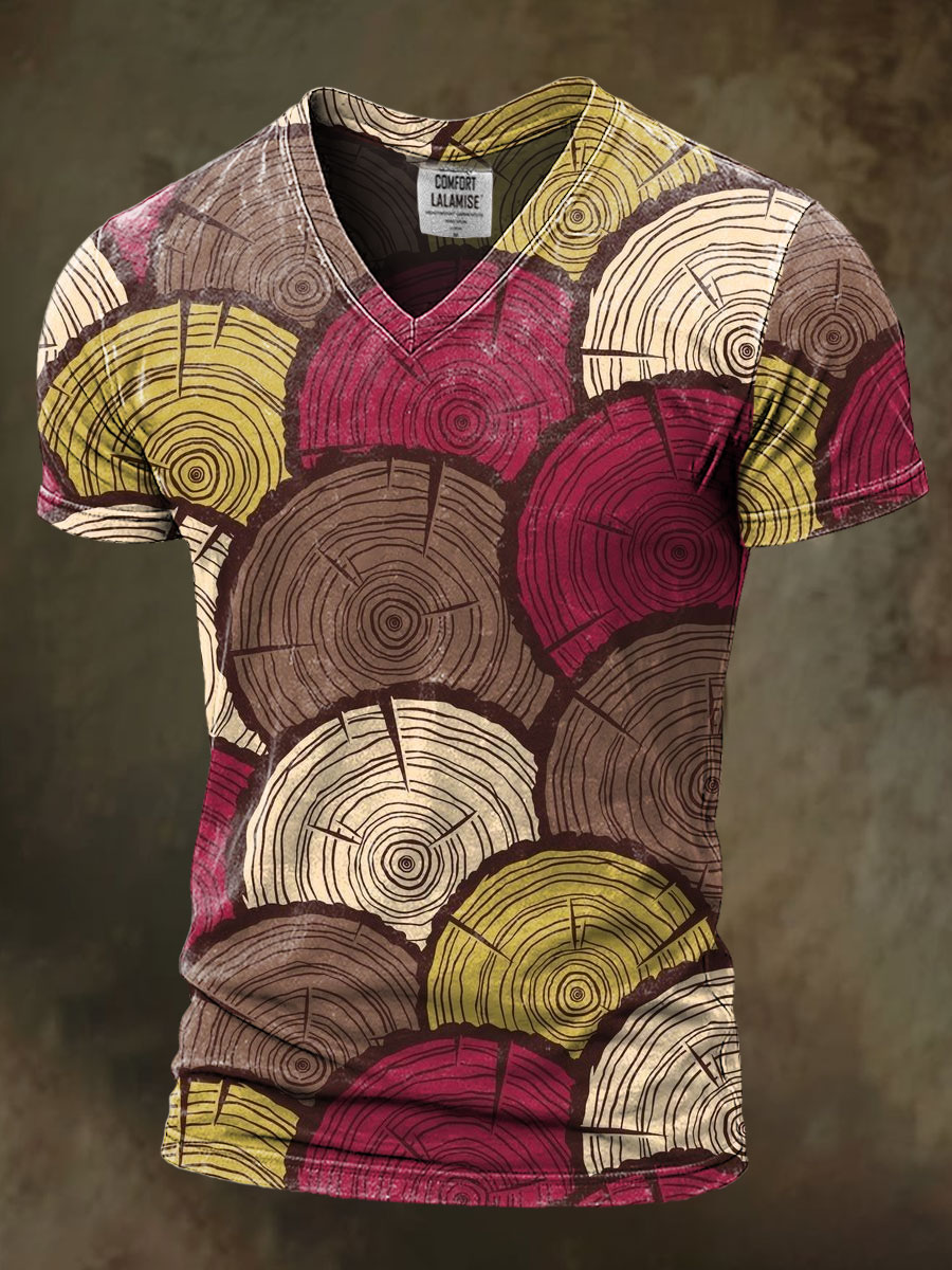 Wood Art Print Casaul Short Sleeve V-neck T-shirt