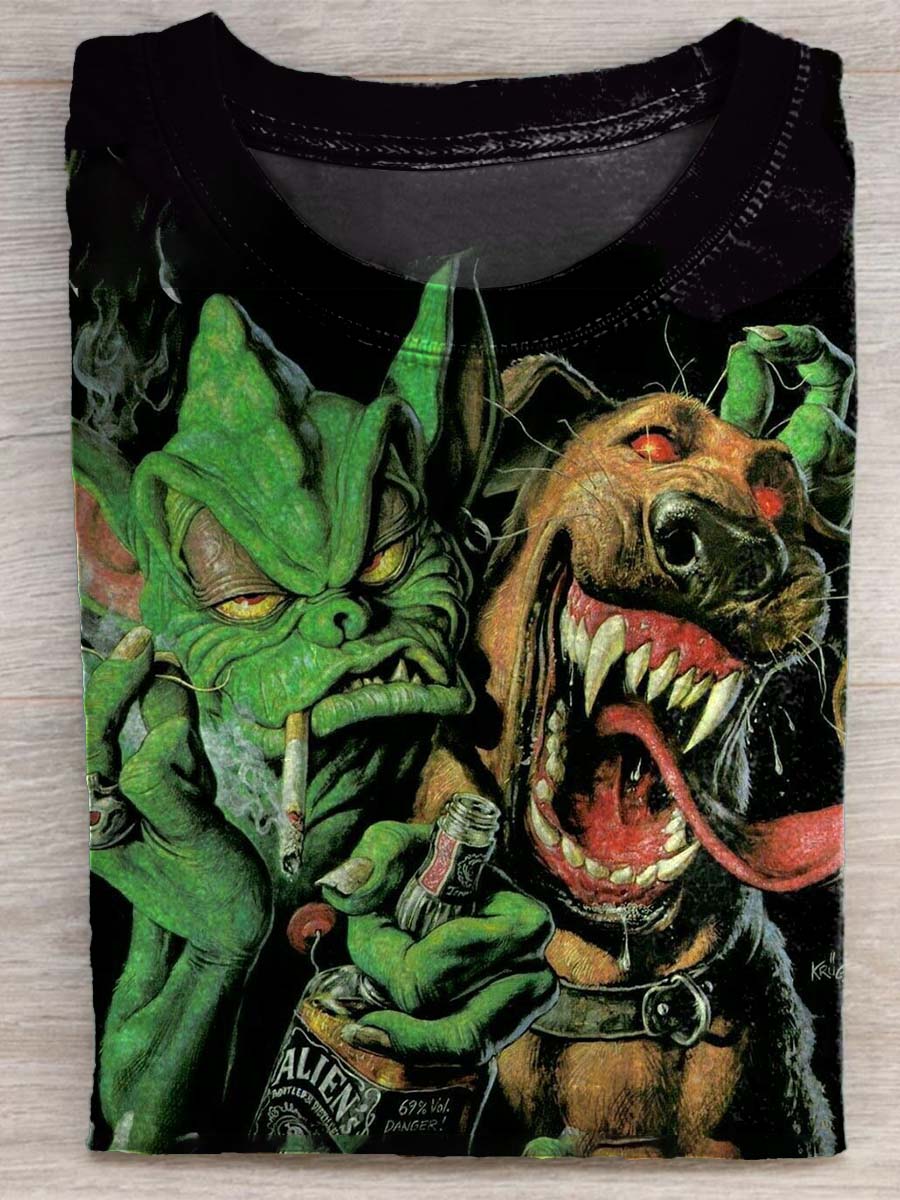 Monsters Dogs Halloween Carnival Art Print Casual T-shirt For Men And Women