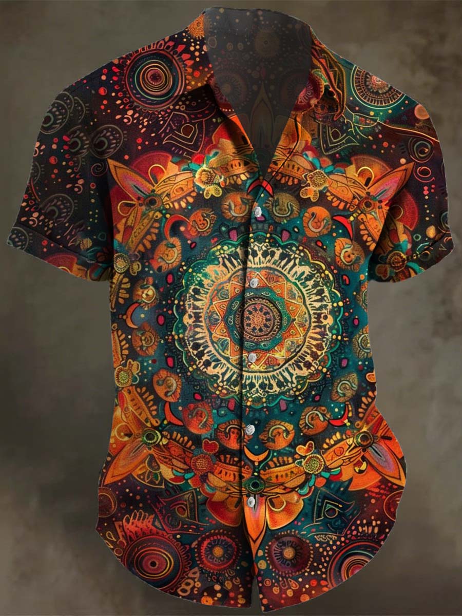 Vintage Mandala Art Print Casual 100% Cotton Shirt
