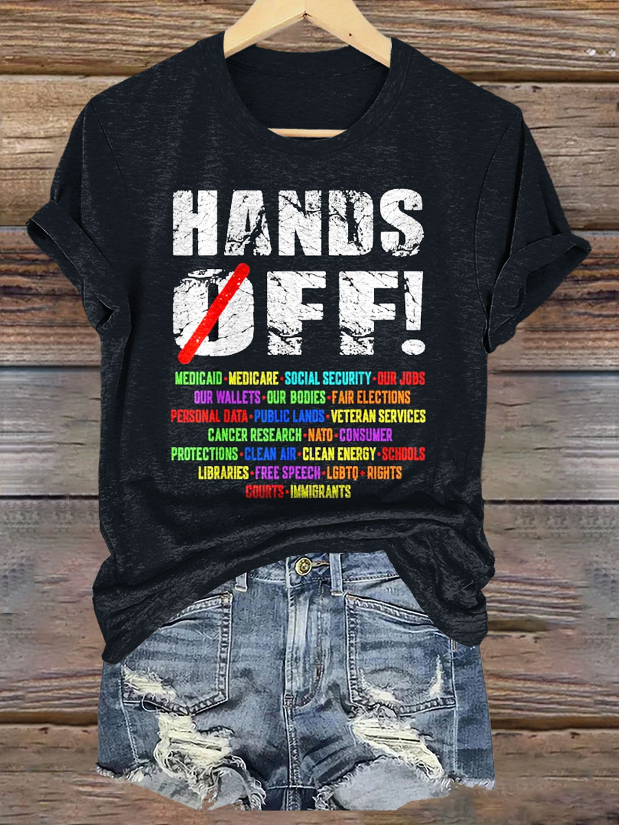 Hands Off Social Security Protest Art Print Casaul Short Sleeve T-shirt