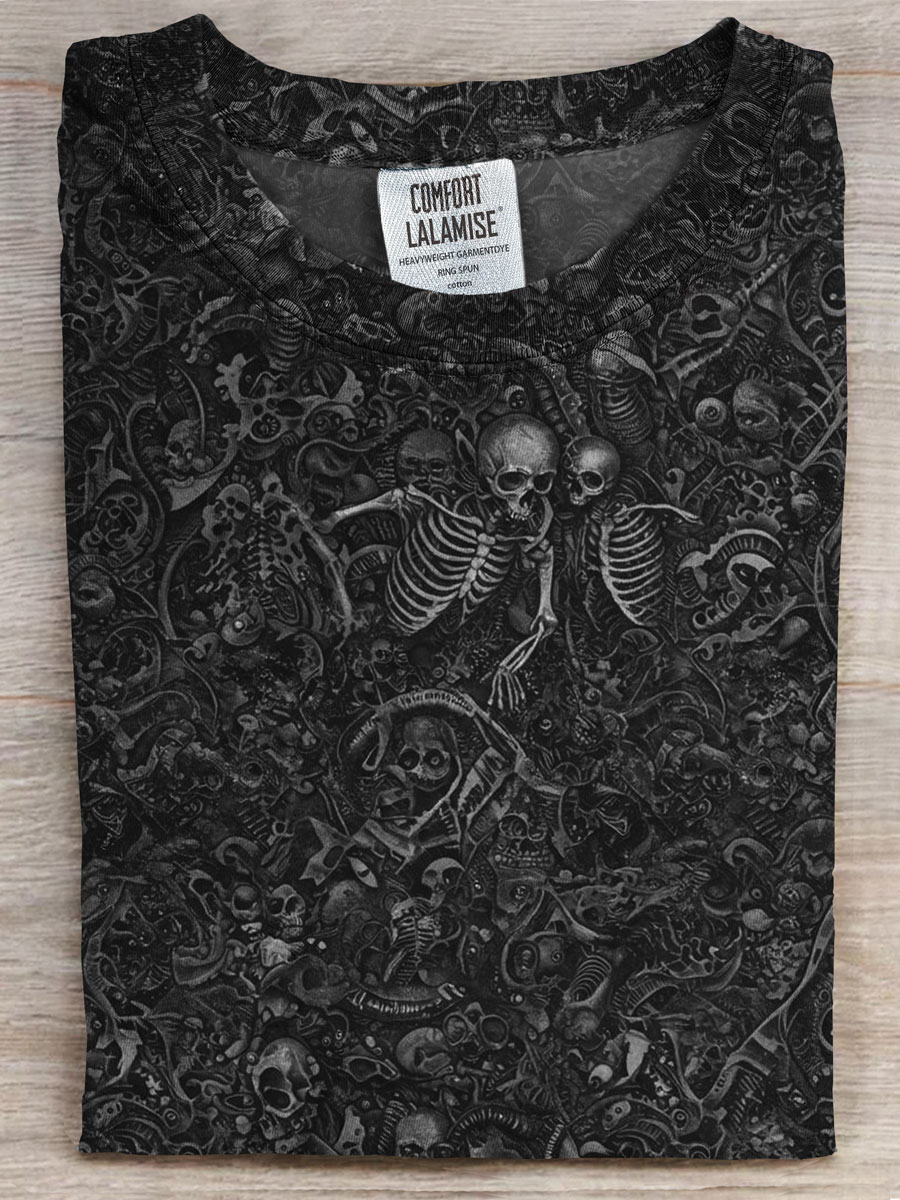 Dark Skeleton Prints Casual T-shirt