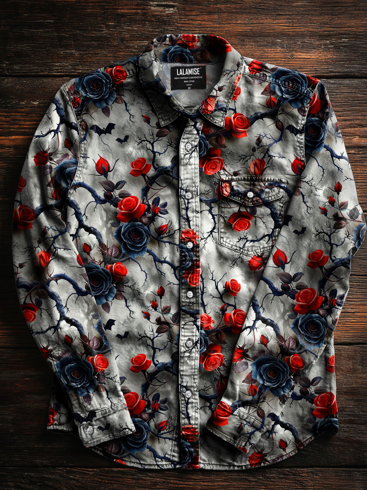 Bloom Black And Red Rose  Art Print 100% Cotton Long Sleeve Shirt