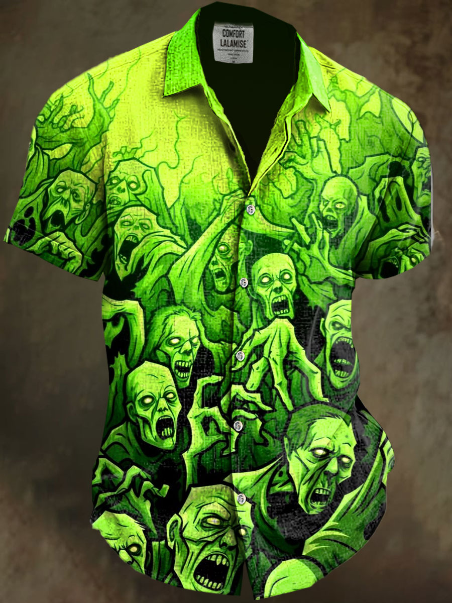 Halloween Art Print Casual Cotton And Linen Shirt