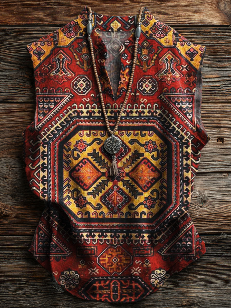 Vintage Ethnic Print Casual Tank Top
