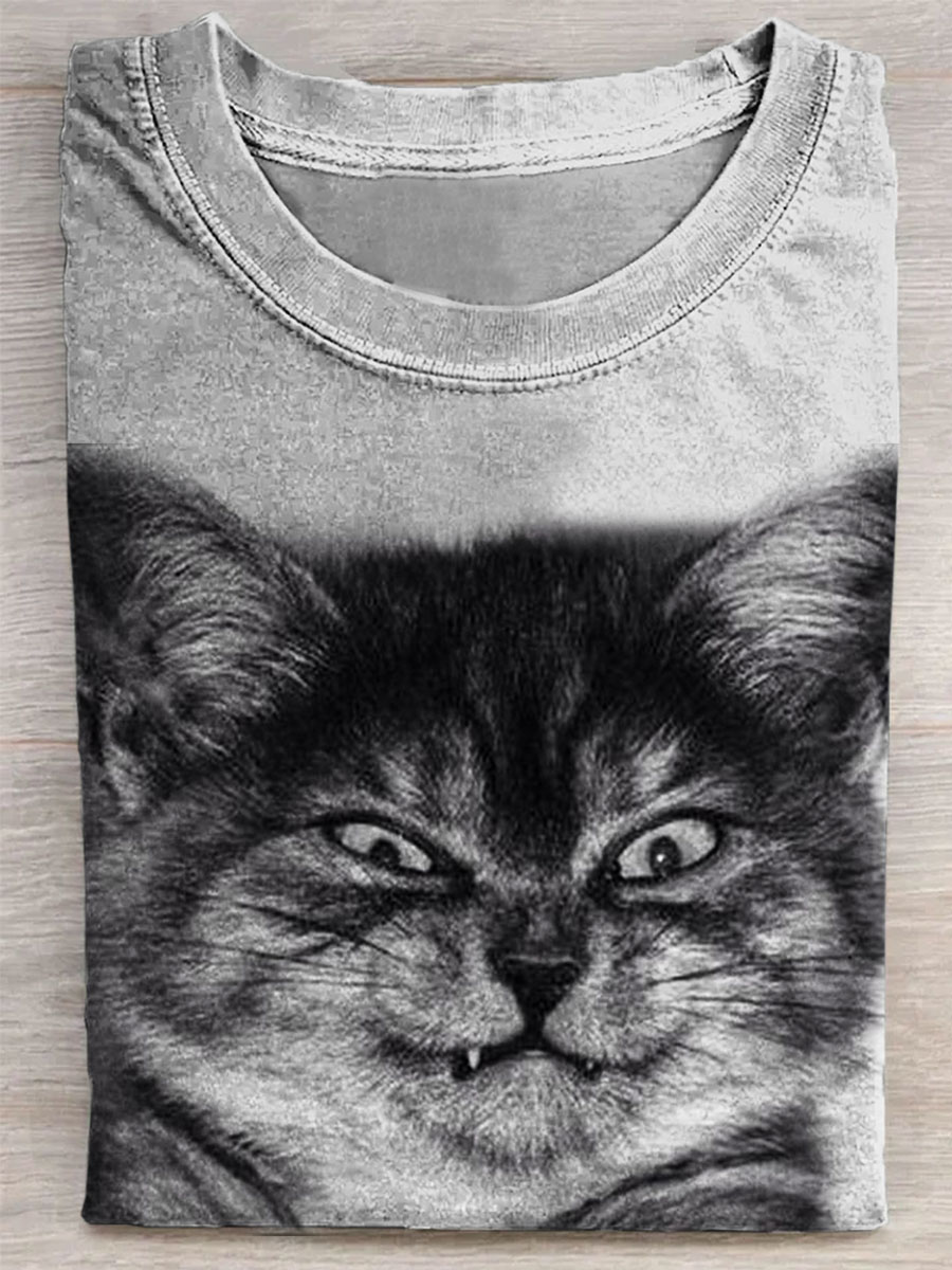 Cat Print Short-sleeved T-shirt