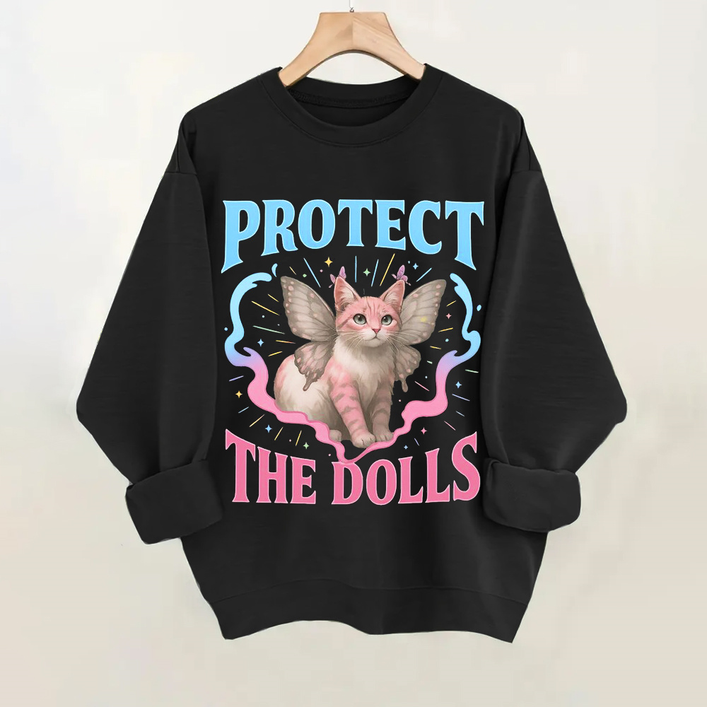 Protect The Dolls Gender Equality Trans Pride Funny Cat Women's Sweatshirt