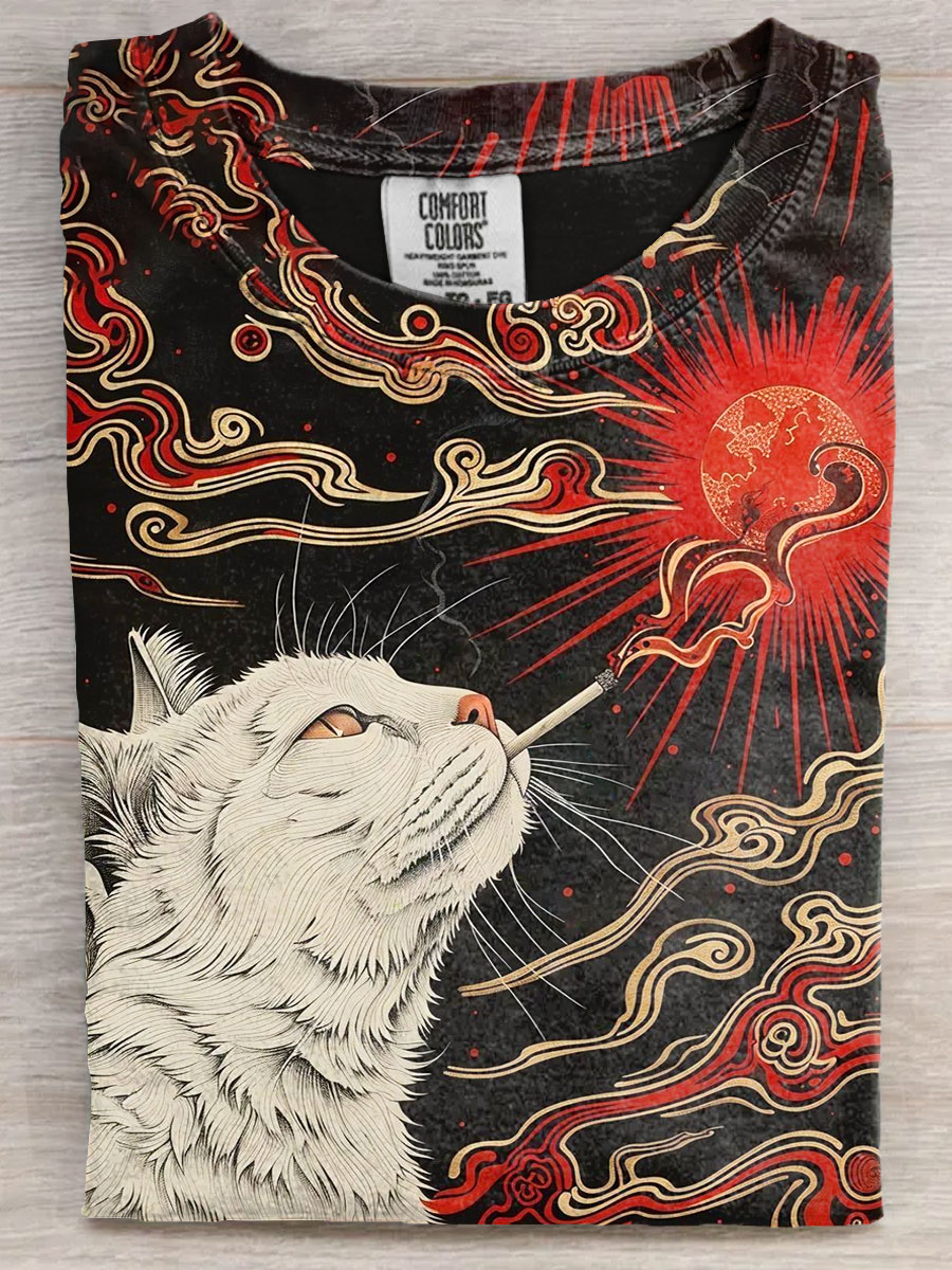Fantacy Cat Dark Art Print Casaul Short Sleeve T-shirt