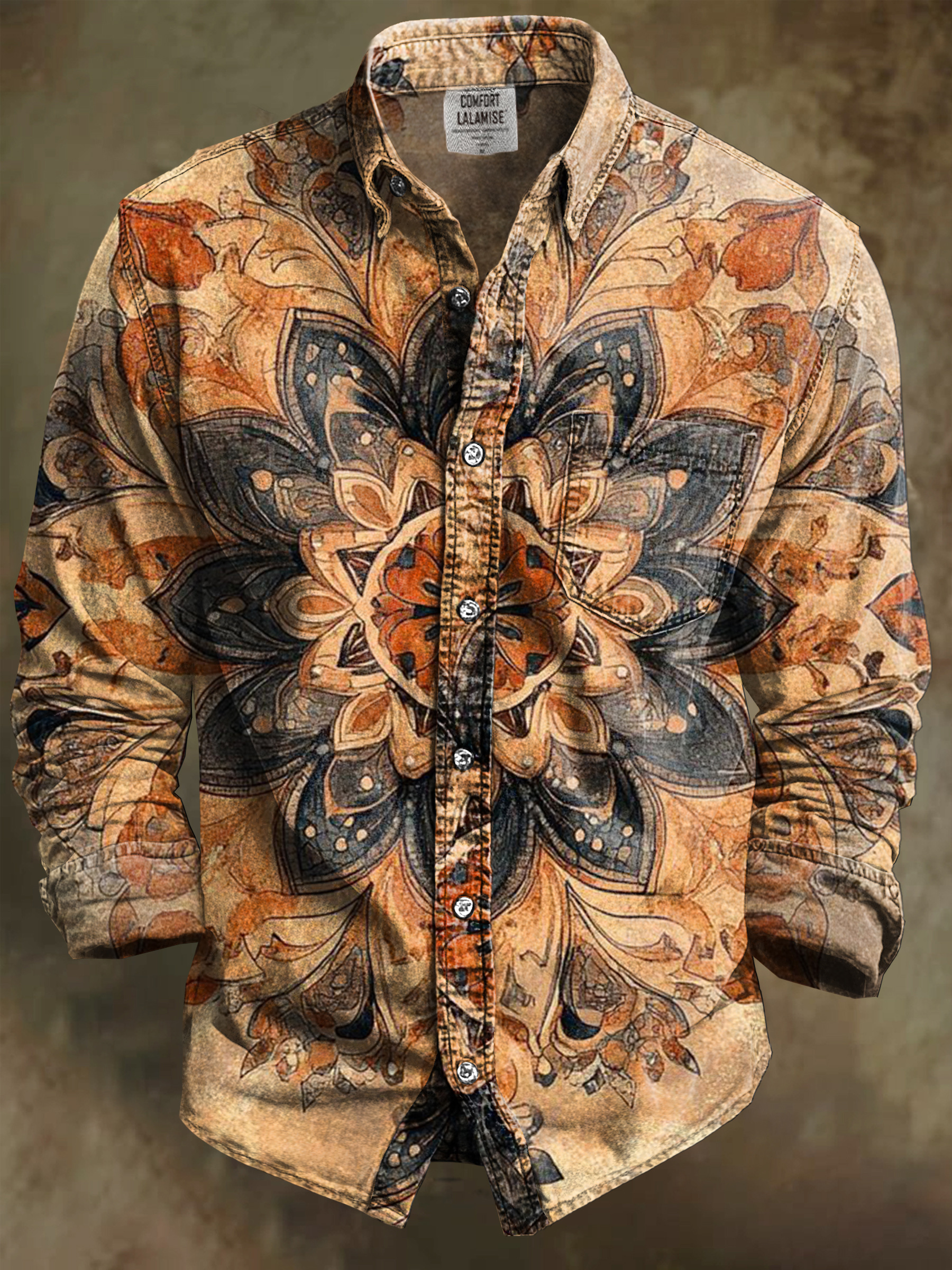 Vintage Abstrct Art Print 100% Cotton Long Sleeve Shirt