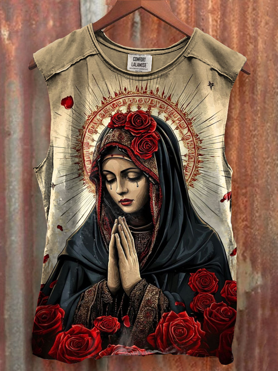 Vintage Virgin Mary Art Print 100% Cotton Casual Tank Top