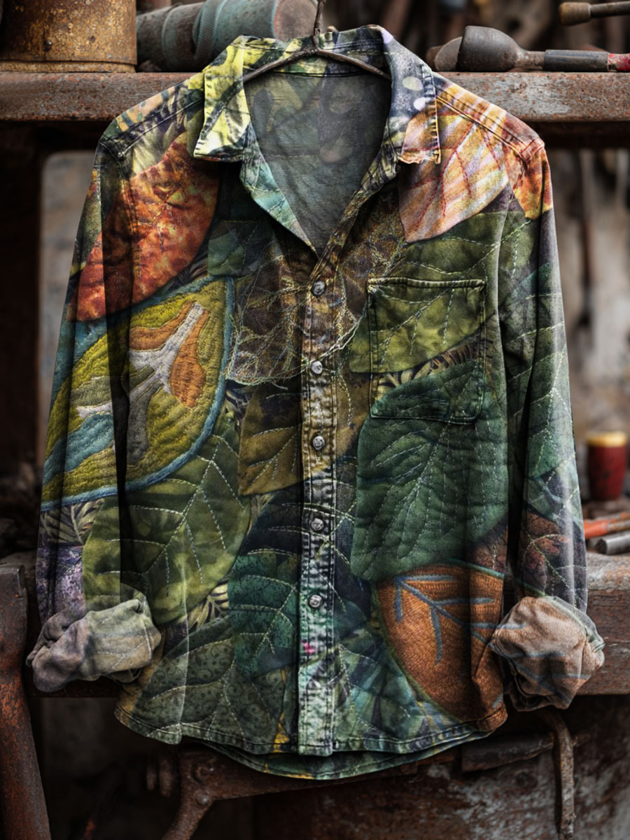 Vintage Patchwork Art Print 100% Cotton Long Sleeve Shirt