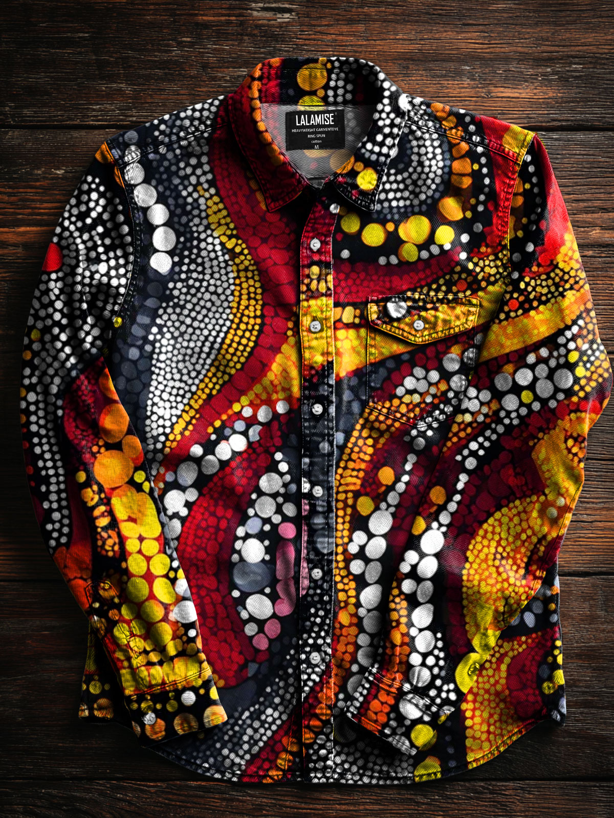 Aboriginal Circles and Dots Pattern Art Print 100% Cotton Long Sleeve Shirt