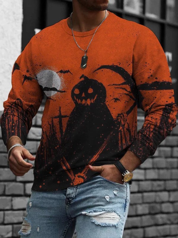 Halloween Grim Reaper Pumpkinhead Art Print Casual Sweatshirt