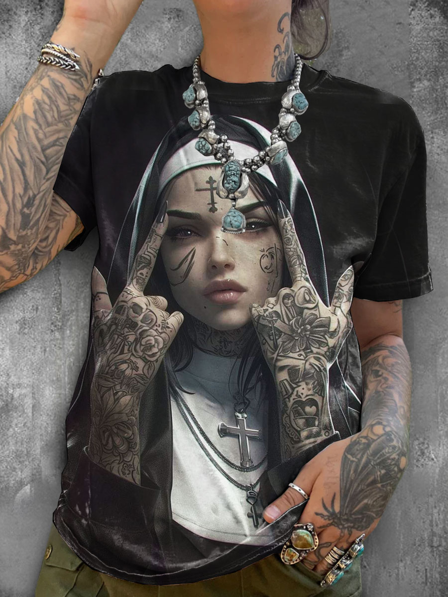 Women's Dark Print Casual Short Sleeve T-Shirt