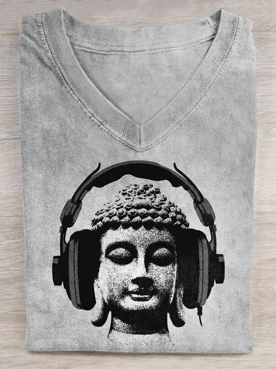Buddha Art Print V-neck Casual T-Shirt