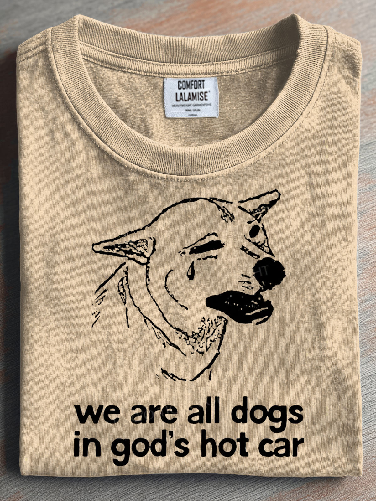 Sad Dog Funny Retro Distressed Washed Cotton T-shirt
