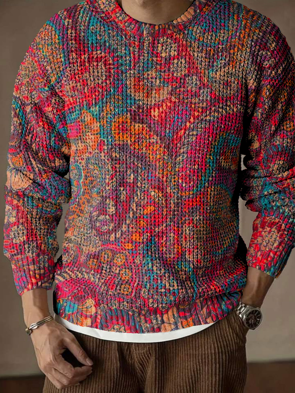 Vintage Art Print Knit Pullover Sweater