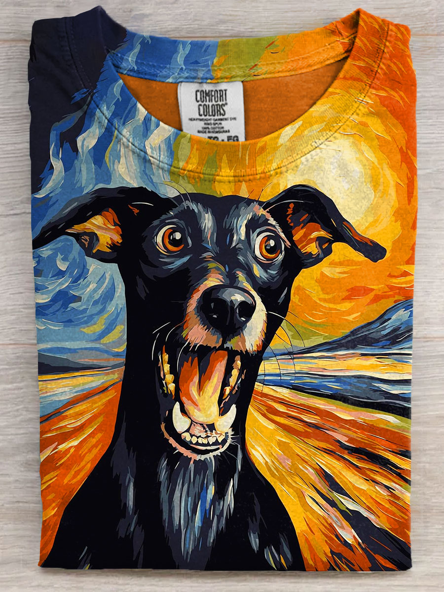 Dog Art Print Casaul Short Sleeve T-shirt