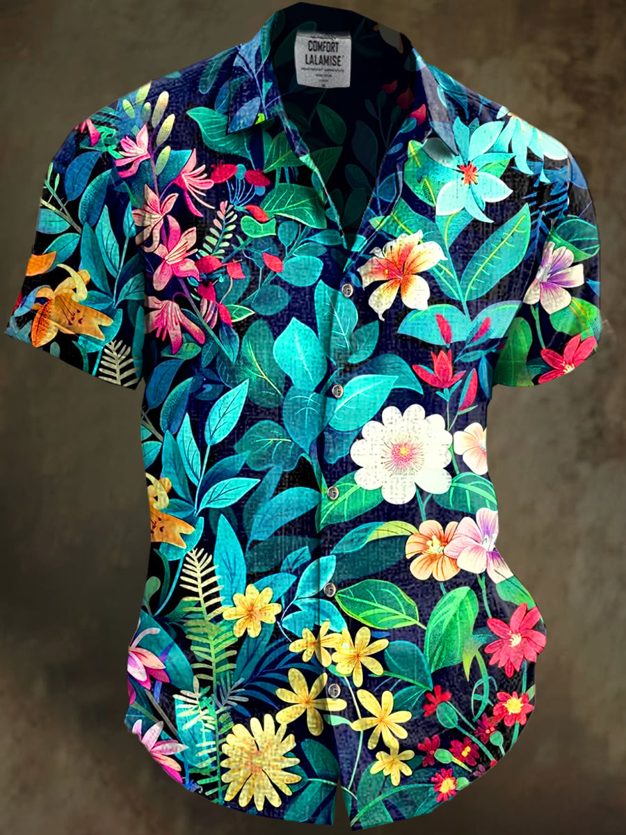 Sunmmer Vocation Art Print Casual Cotton And Linen Shirt