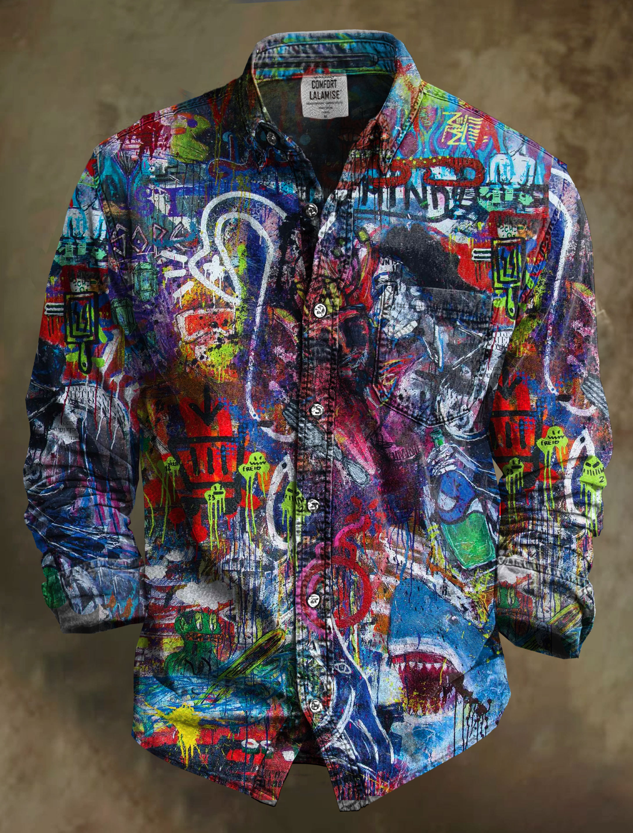 Graffiti Art Print 100% Cotton Long Sleeve Shirt
