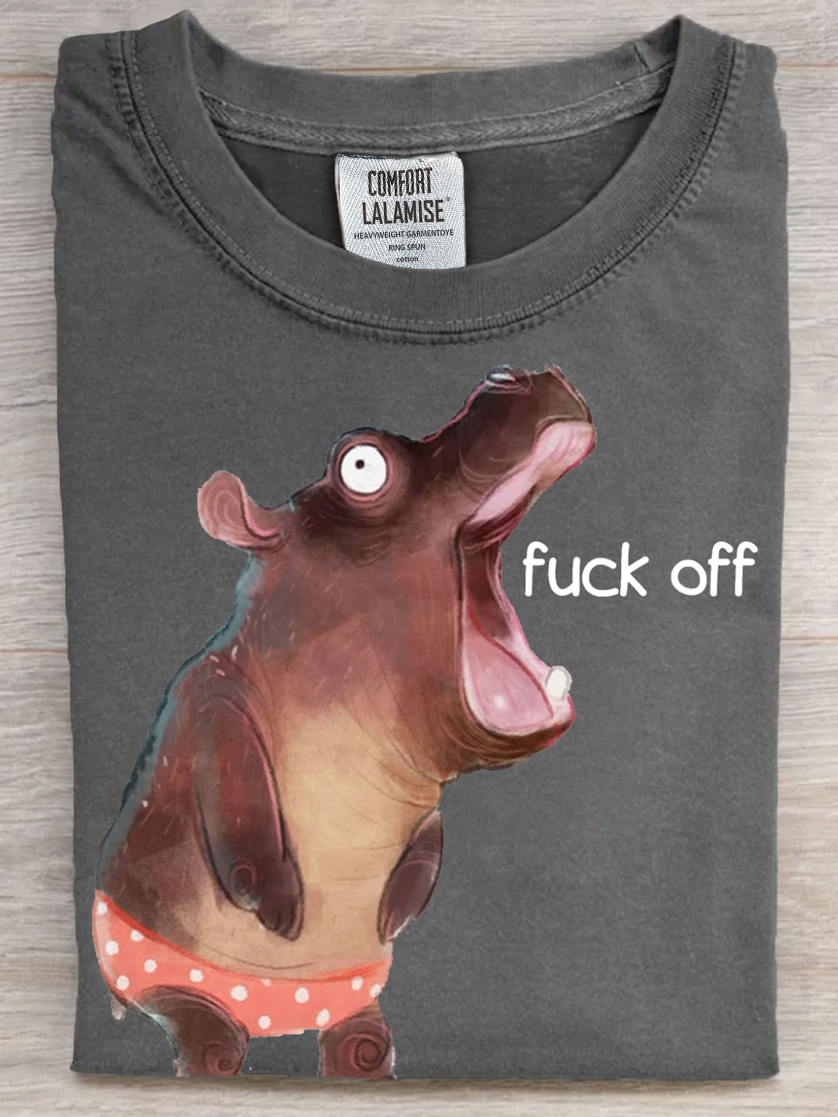 Fuck Off Cute Hippo Art Print Casual Short Sleeve T-shirt