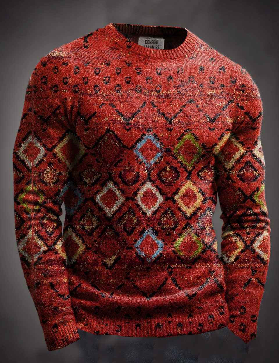 Retro Ethinic Art Print Knit Pullover Casual Long Sweater